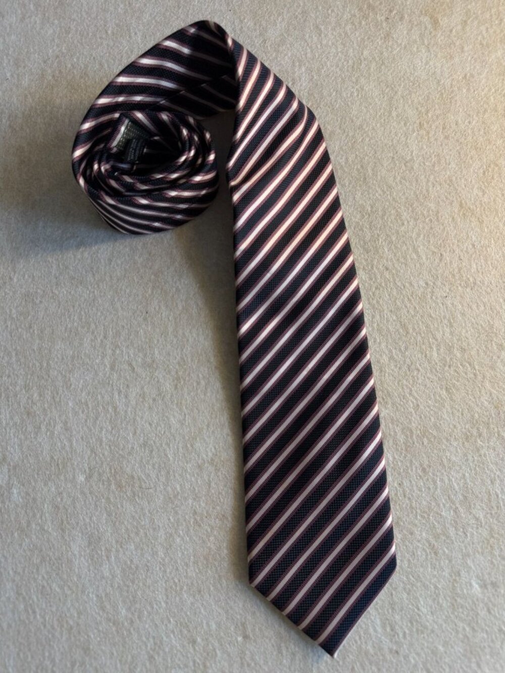 Alexander Julian Colours Tie Navy Pink Stripe Classic 3.5” Silk Blend 1016